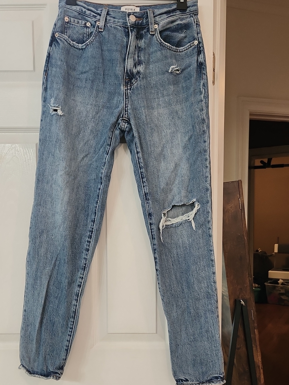 pistola Blue Distressed High-Rise Straight Jeans